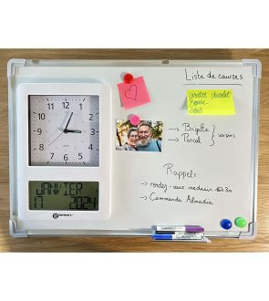 Tableau blanc pour l'aide à la mémoire avec horloge intégrée Viso Memoday